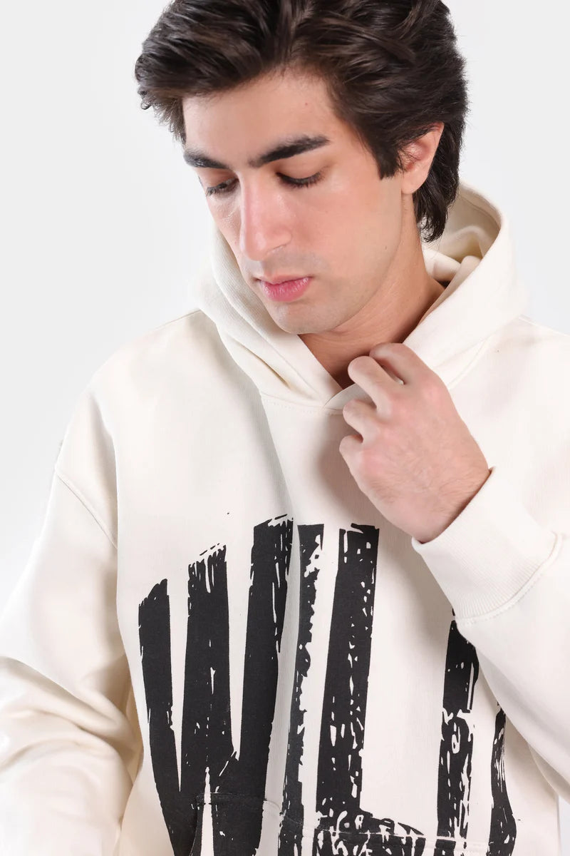 Text Print Fleece Hoodie