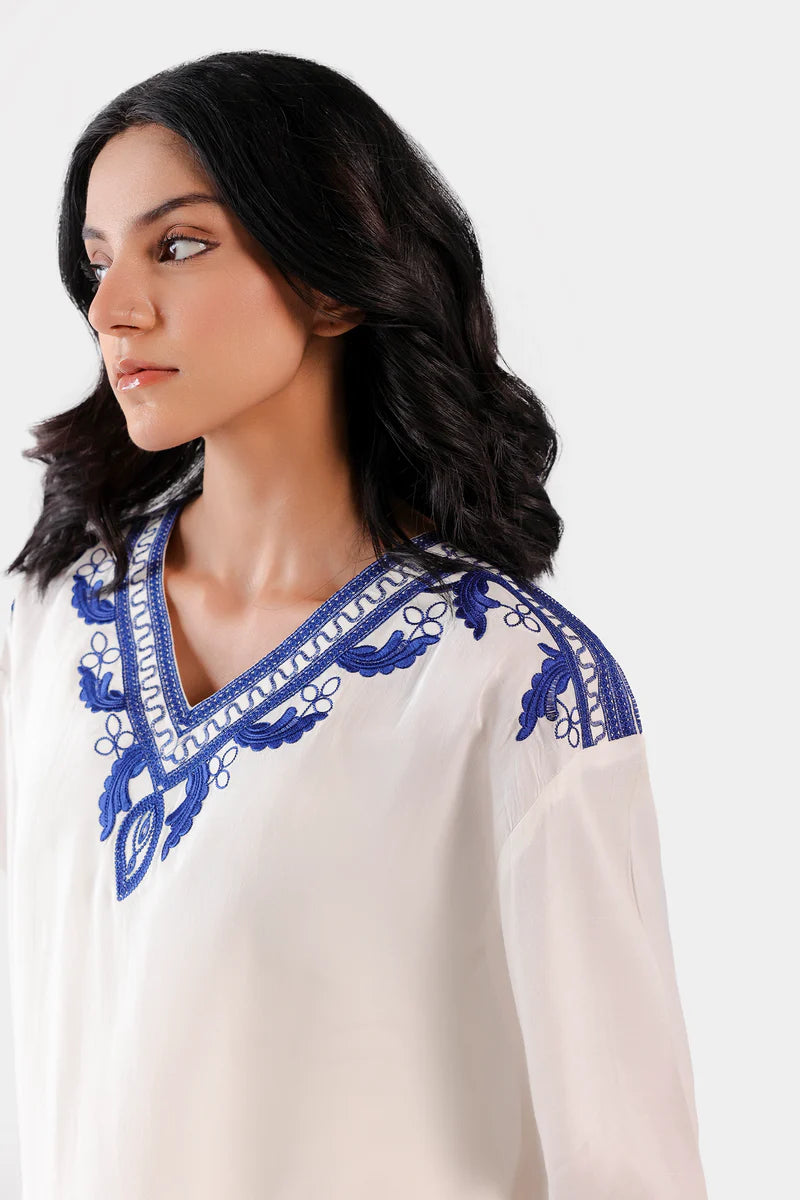 Embroidered Raw Silk Top