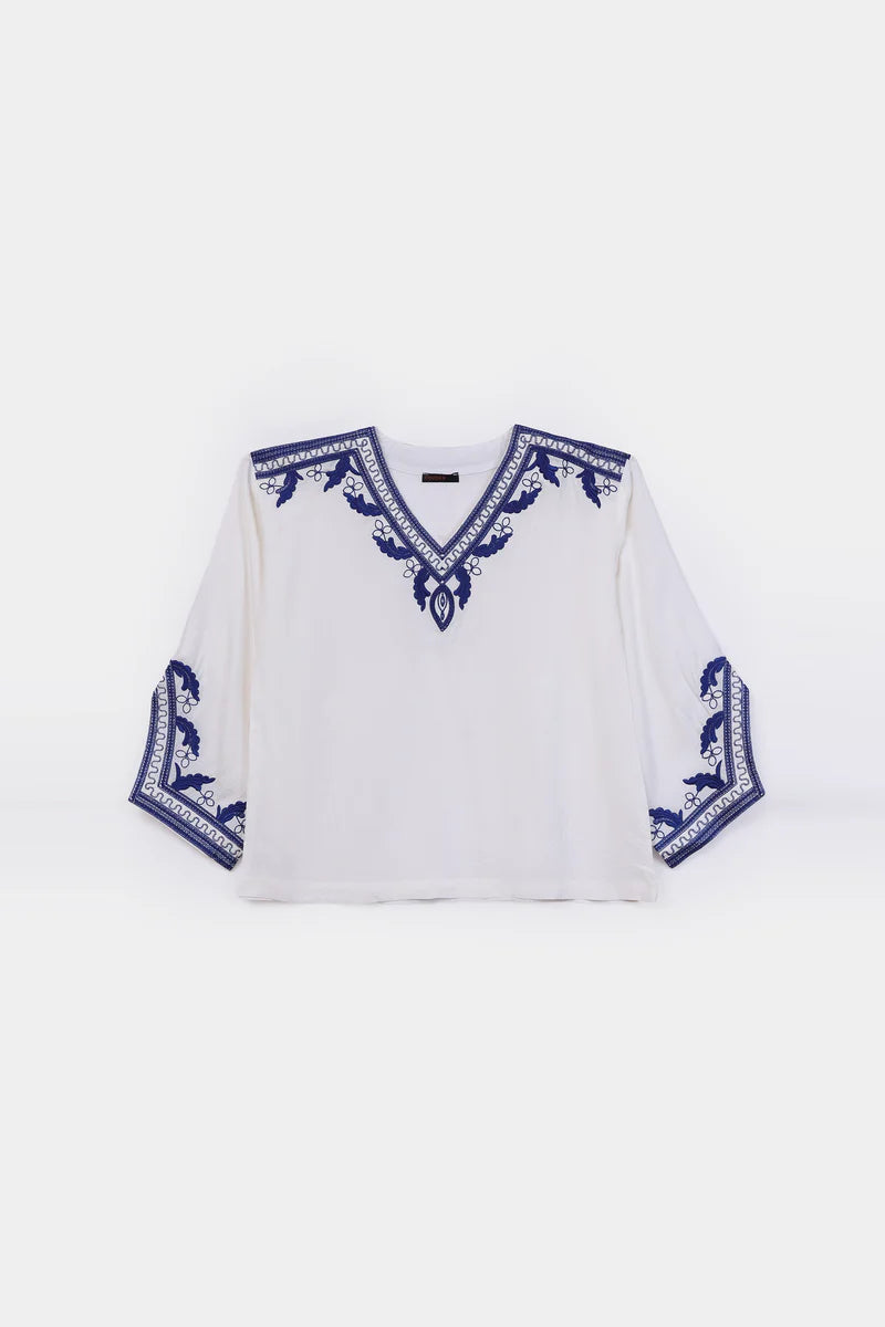 Embroidered Raw Silk Top