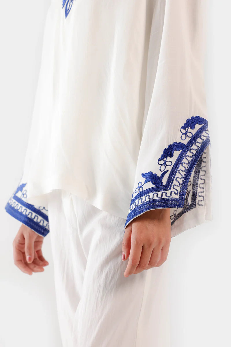 Embroidered Raw Silk Top