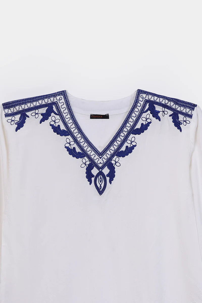 Embroidered Raw Silk Top