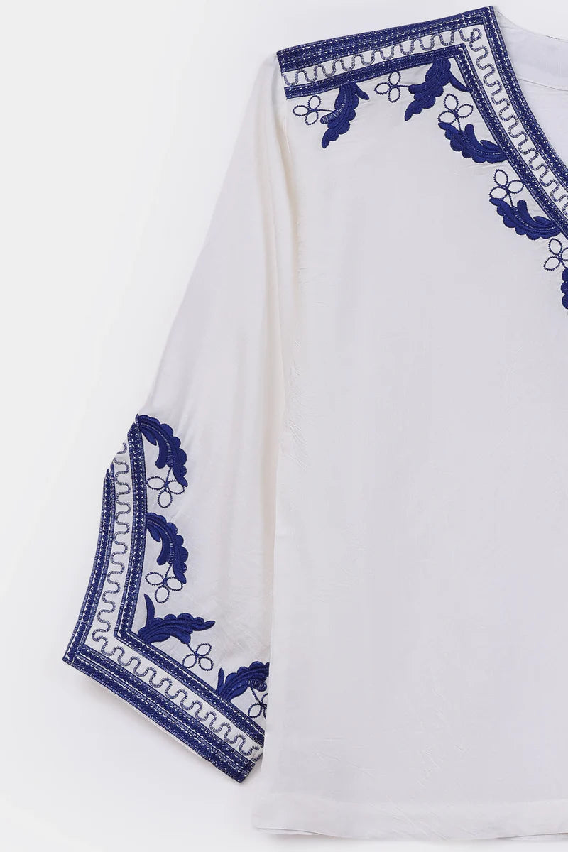 Embroidered Raw Silk Top