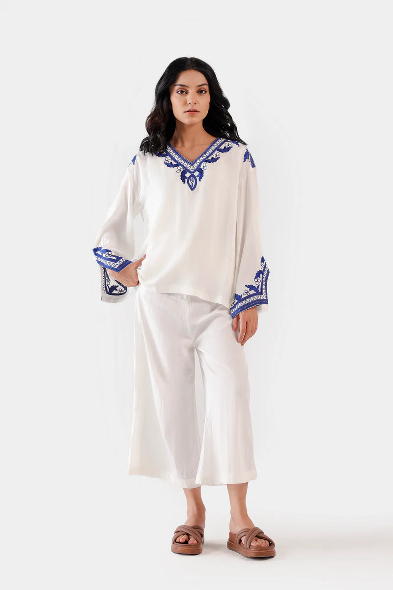 Embroidered Raw Silk Top