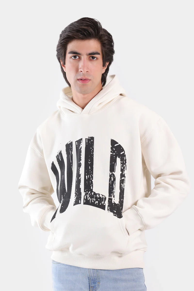 Text Print Fleece Hoodie