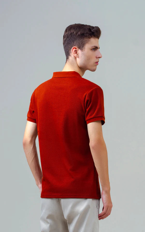 TEXTURED ZIPPER POLO RUST