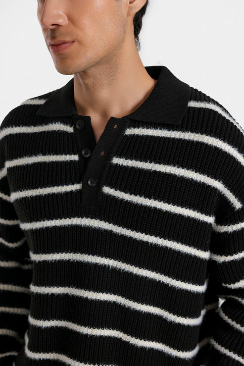 Knitted Striped Polo Sweater