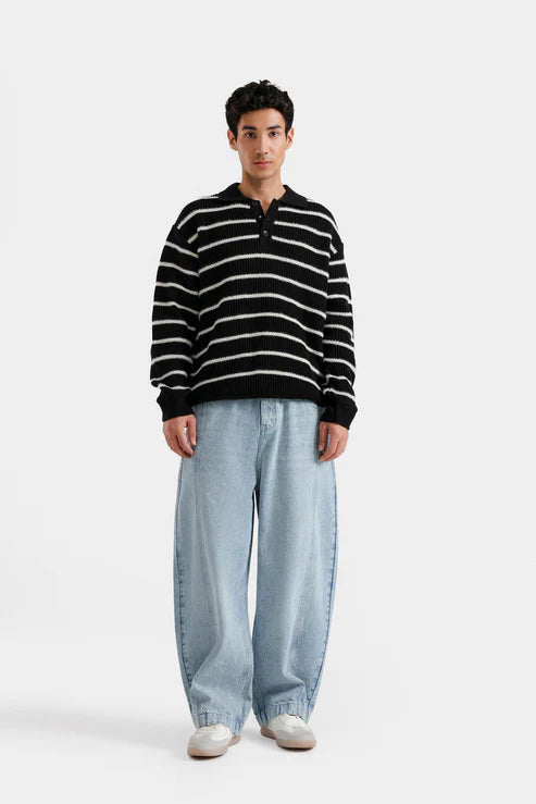 Knitted Striped Polo Sweater