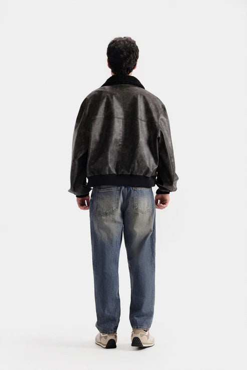 washed-Out Faux Leather Jacket