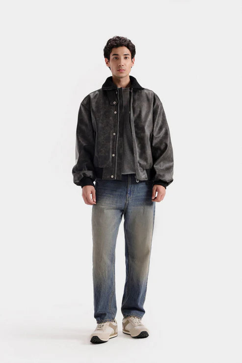 washed-Out Faux Leather Jacket