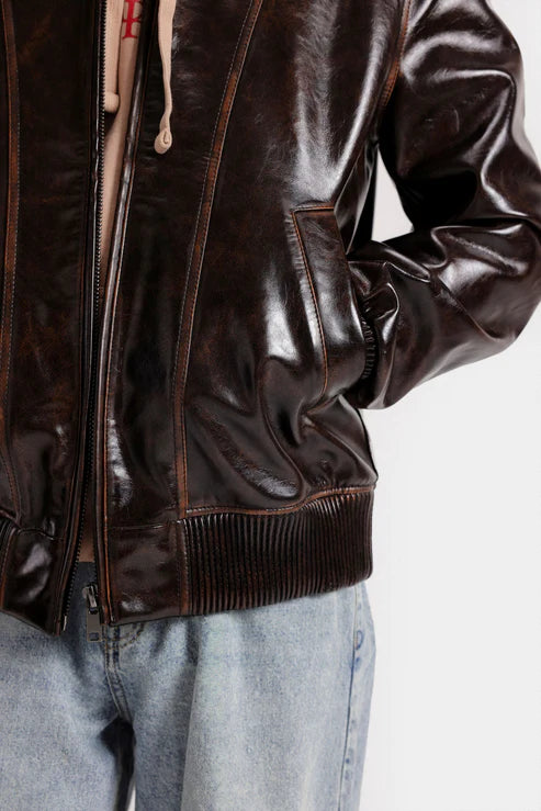 Faux Leather Bomber Jacket