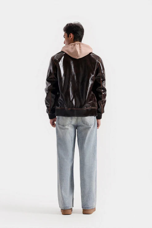 Faux Leather Bomber Jacket