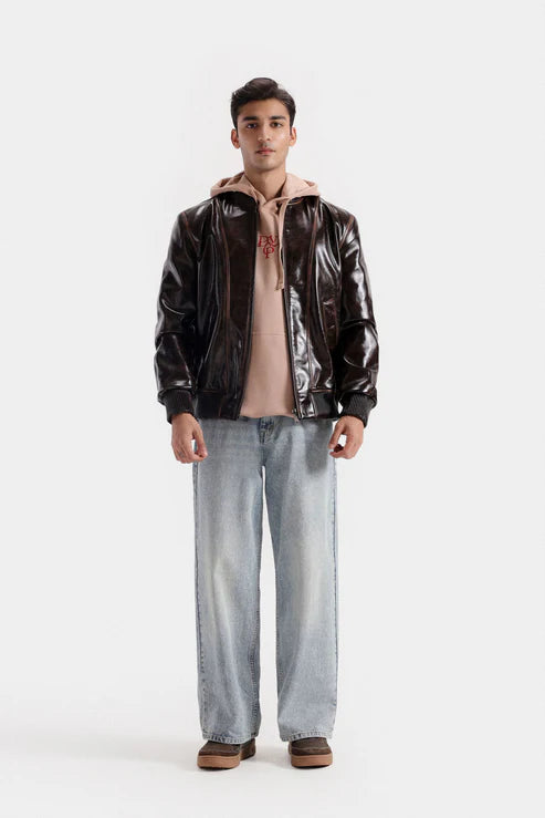 Faux Leather Bomber Jacket