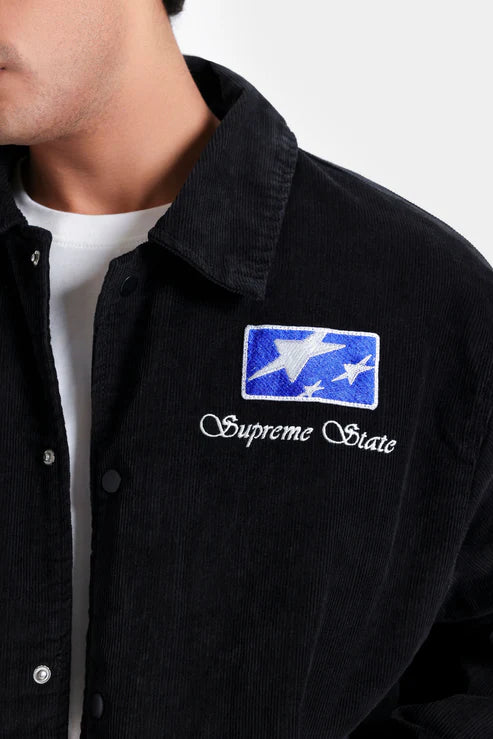 Embroidered Slogan Corduroy Jacket Relaxed Fit