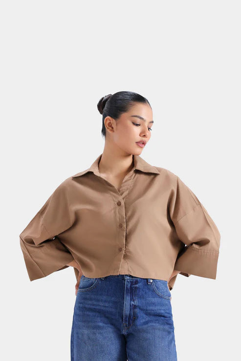 Super Cropped Button Up Shirt  Relaxed Fit