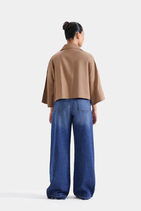 Super Cropped Button Up Shirt  Relaxed Fit