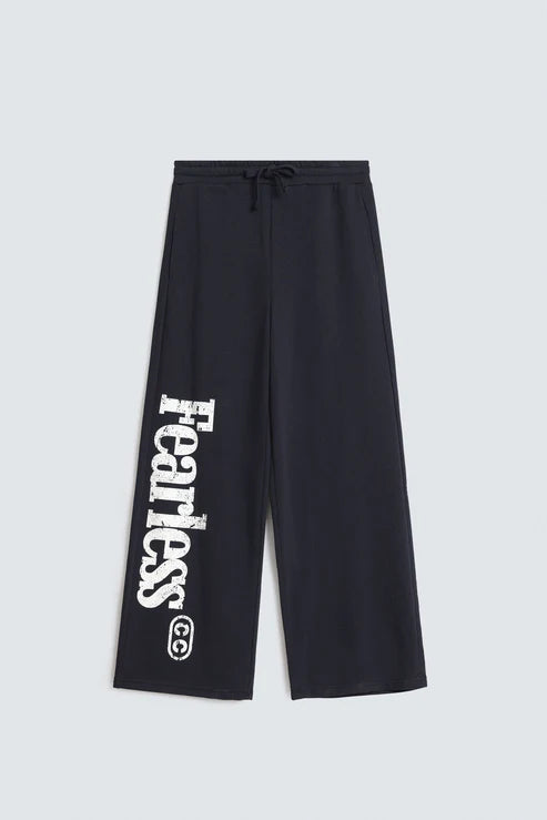 Slogan Print Trousers  Baggy Fit