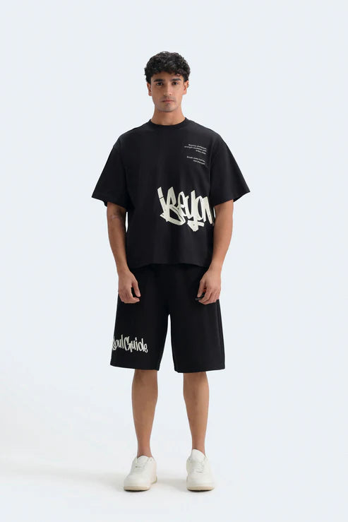 Cropped Slogan Print T-Shirt  Boxy Fit