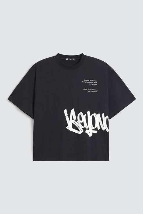 Cropped Slogan Print T-Shirt  Boxy Fit