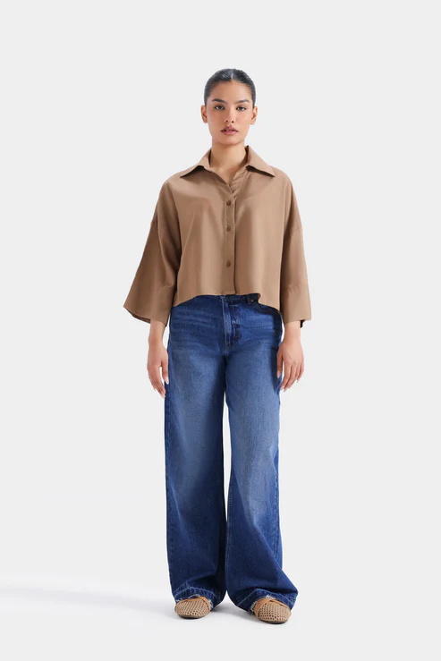 Super Cropped Button Up Shirt  Relaxed Fit