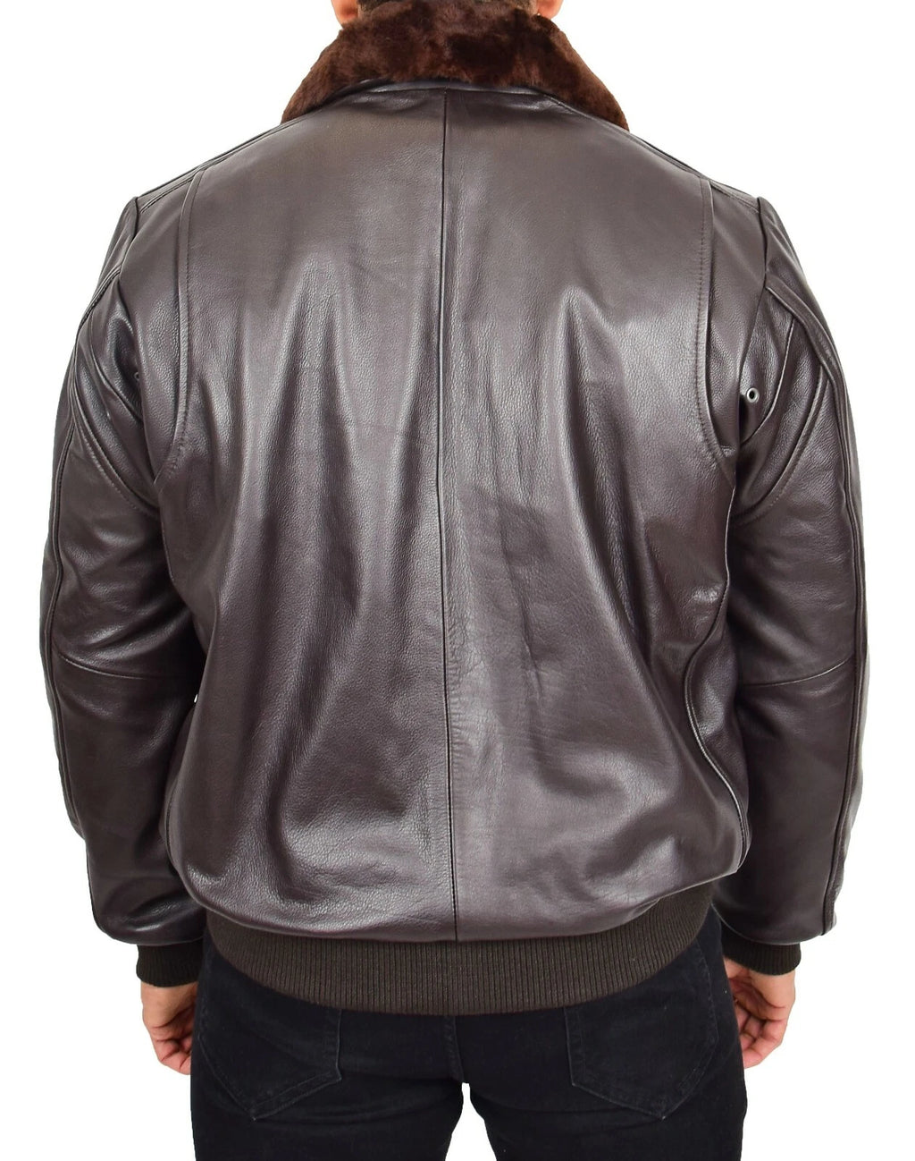 Mens Genuine Cowhide Flight Jacket Brown Leather Pilot Sheepskin Collar Bomber